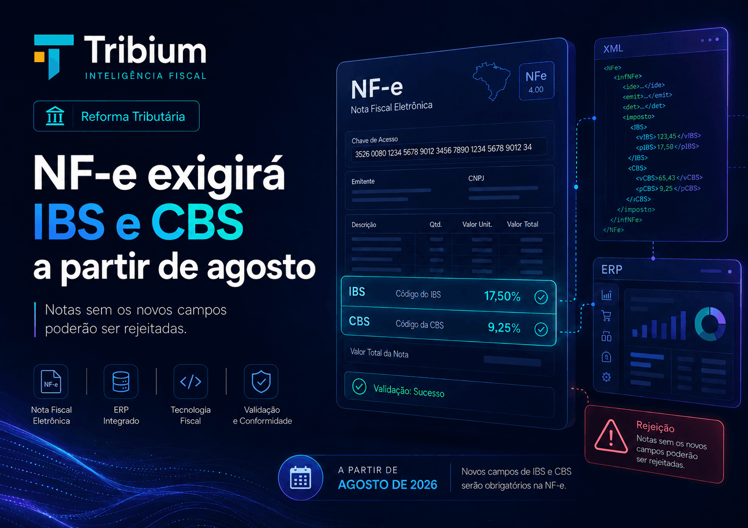 NF-e com IBS e CBS: preenchimento passa a ser obrigatório e pode gerar rejeição a partir de agosto de 2026