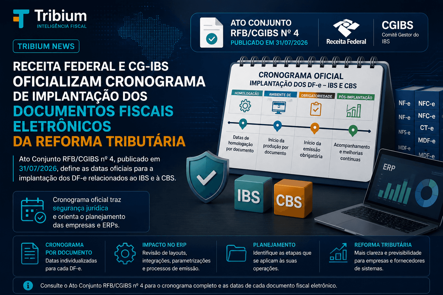 Receita Federal e CG-IBS oficializam cronograma de implantação dos documentos fiscais eletrônicos da Reforma Tributária