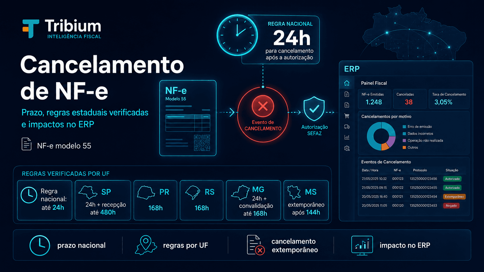 Cancelamento de NF-e: prazo, regras estaduais e impactos no ERP
